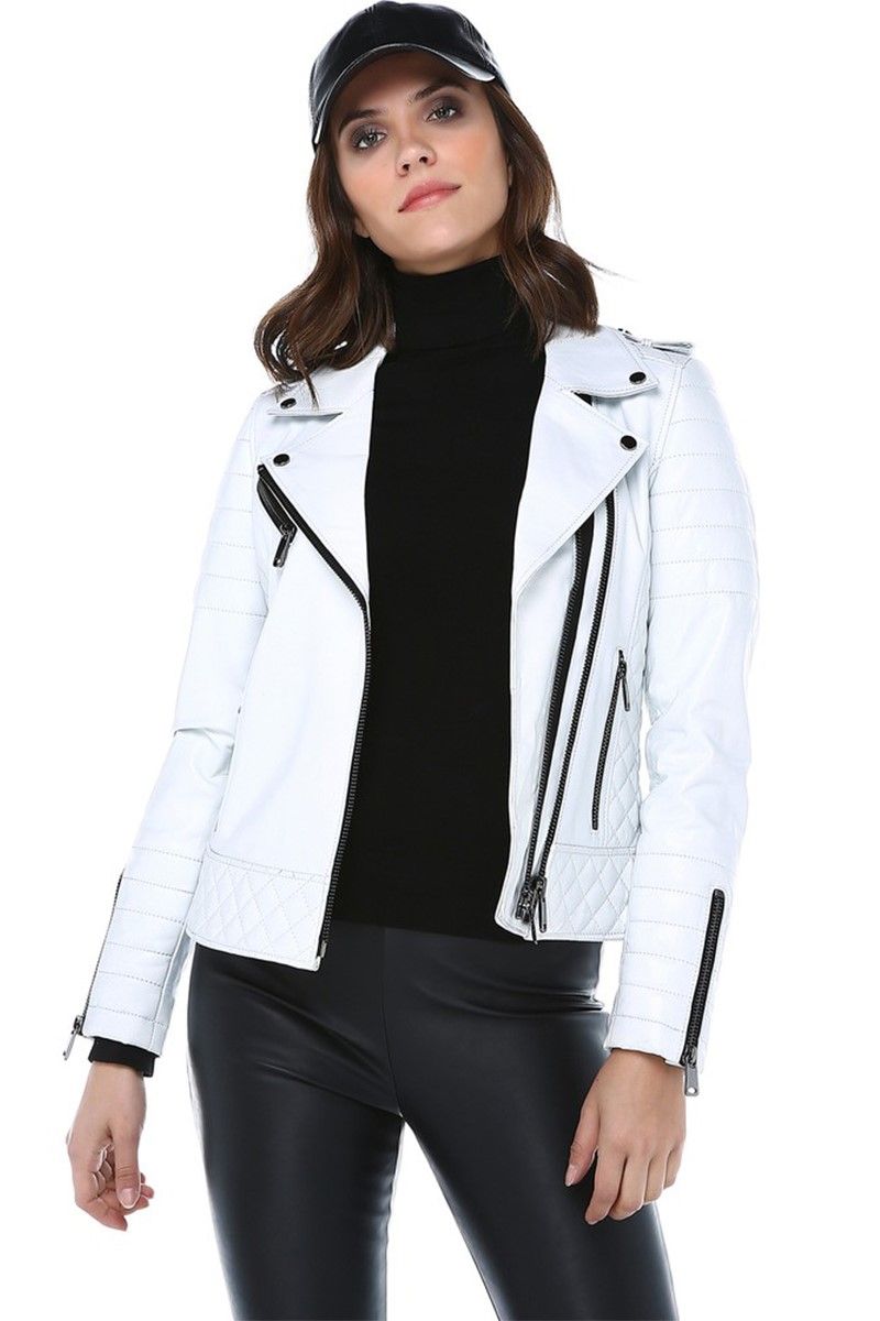 Ženska jakna od prave kože YB-2080 - bijela #317876