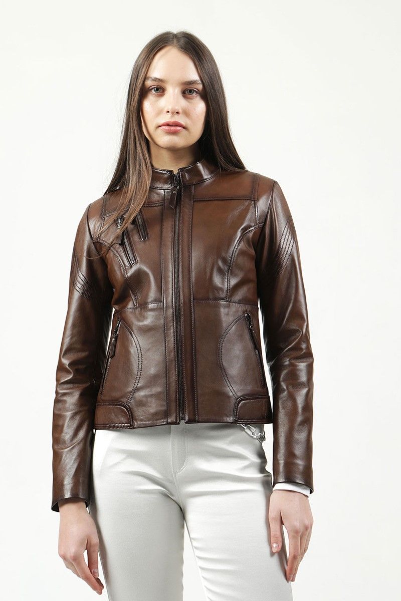 Women's leather jacket YB-2085 - Dark brown #317884