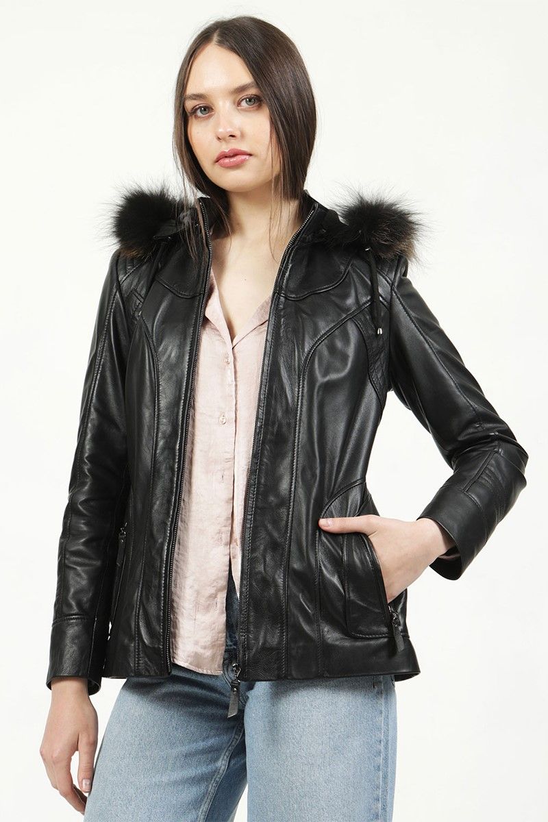 Women's leather coat YB-2096 - Black #317891