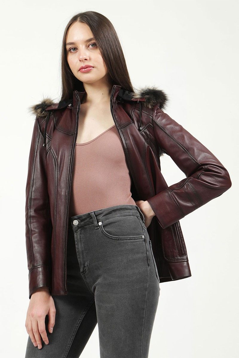 Women's leather coat YB-2096 - Bordeaux #317894