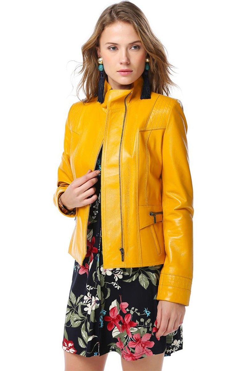 Women's Real Leather Jacket - Yellow #317917