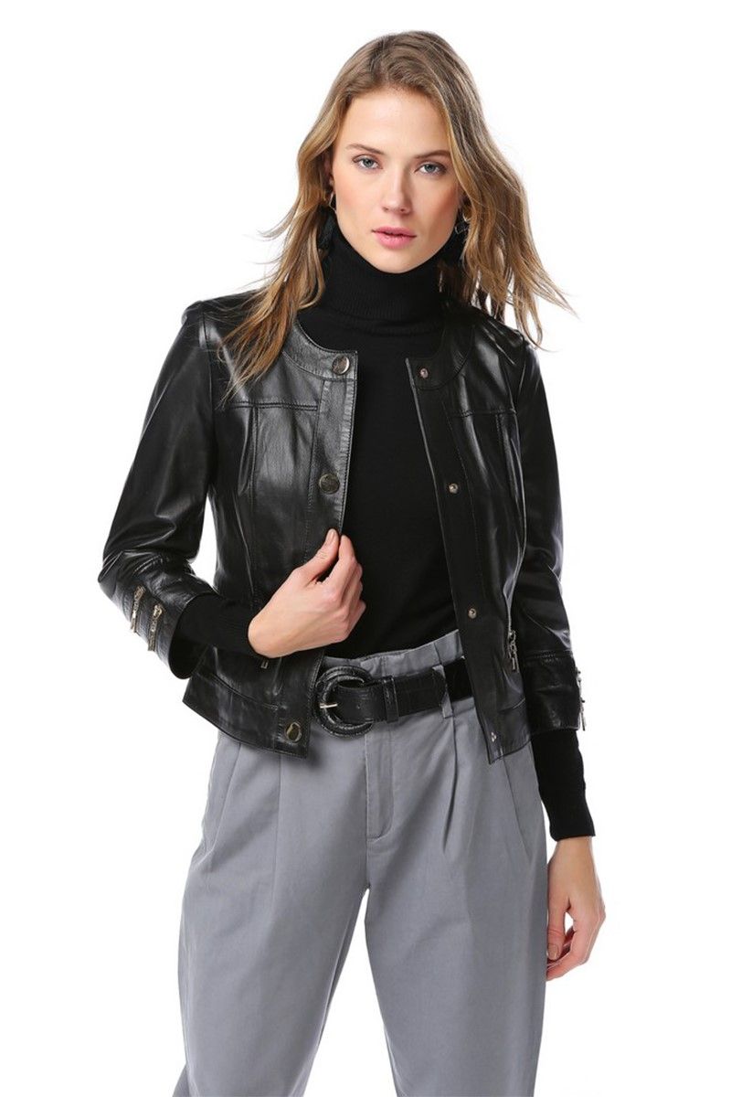 Дамско сако от естествена кожа YB-2105 - Черно #318864