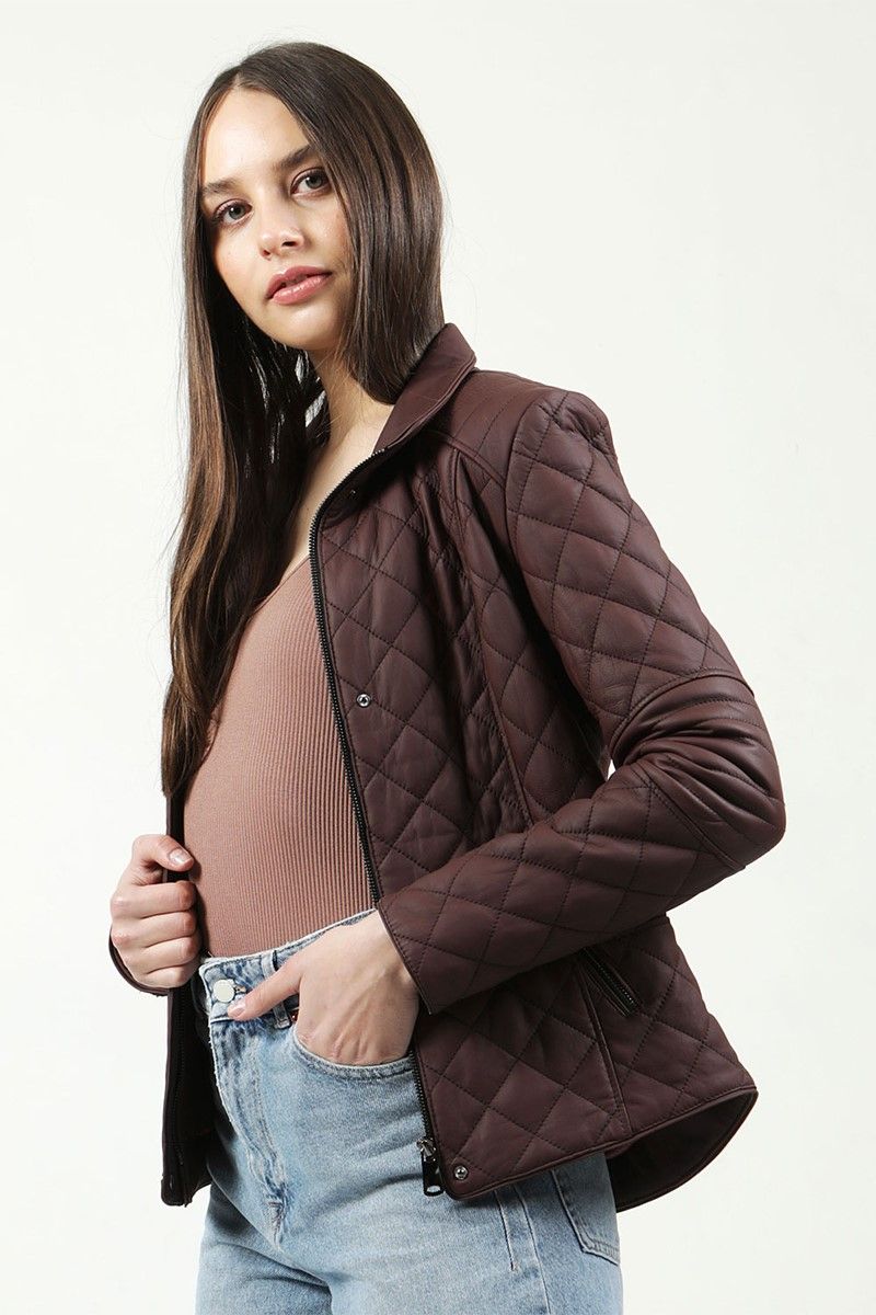 Women's Real Leather Jacket - Burgundy #317943
