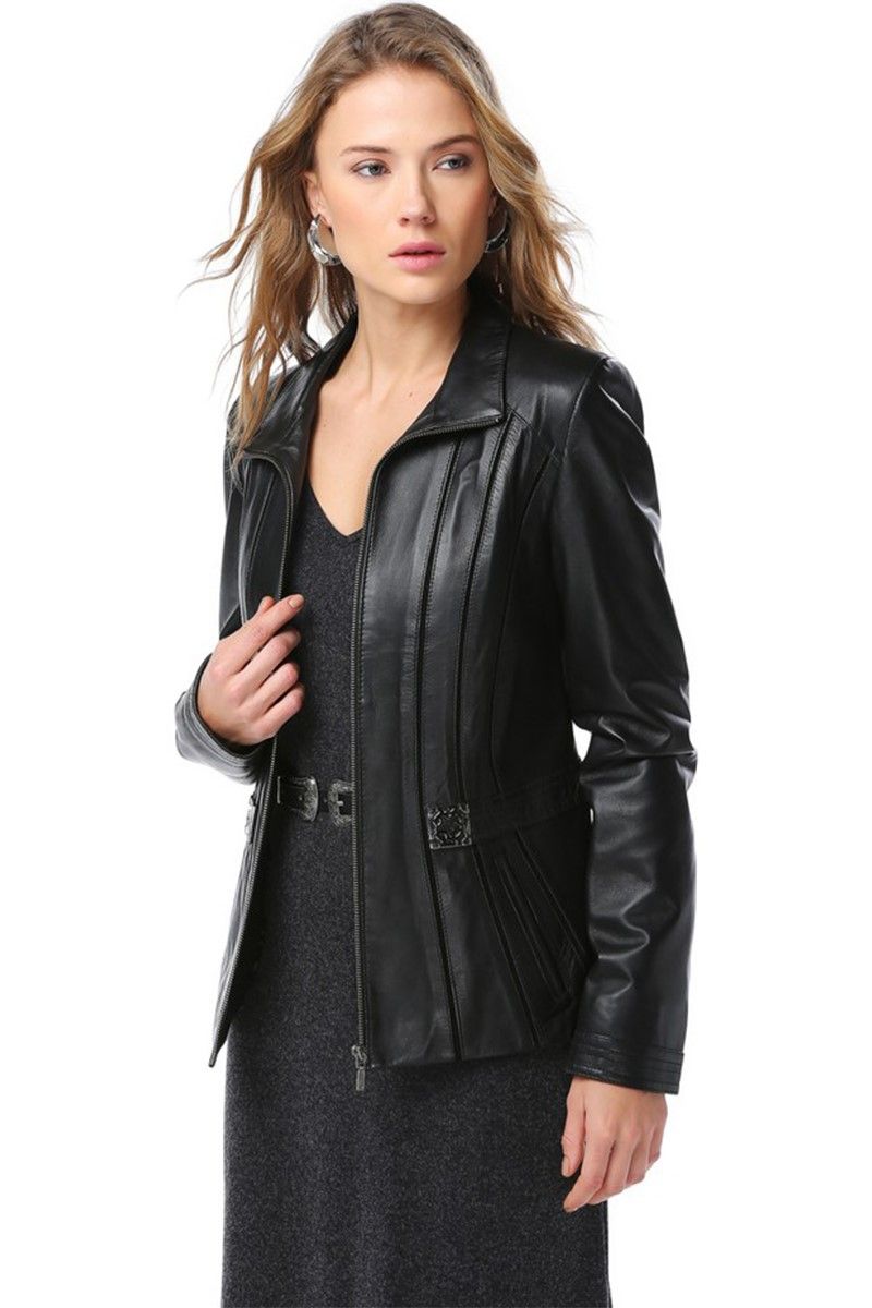 Women's Real Leather Jacket - Black #318847