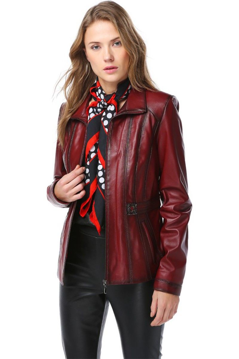 Women's Real Leather Jacket - Red #318848
