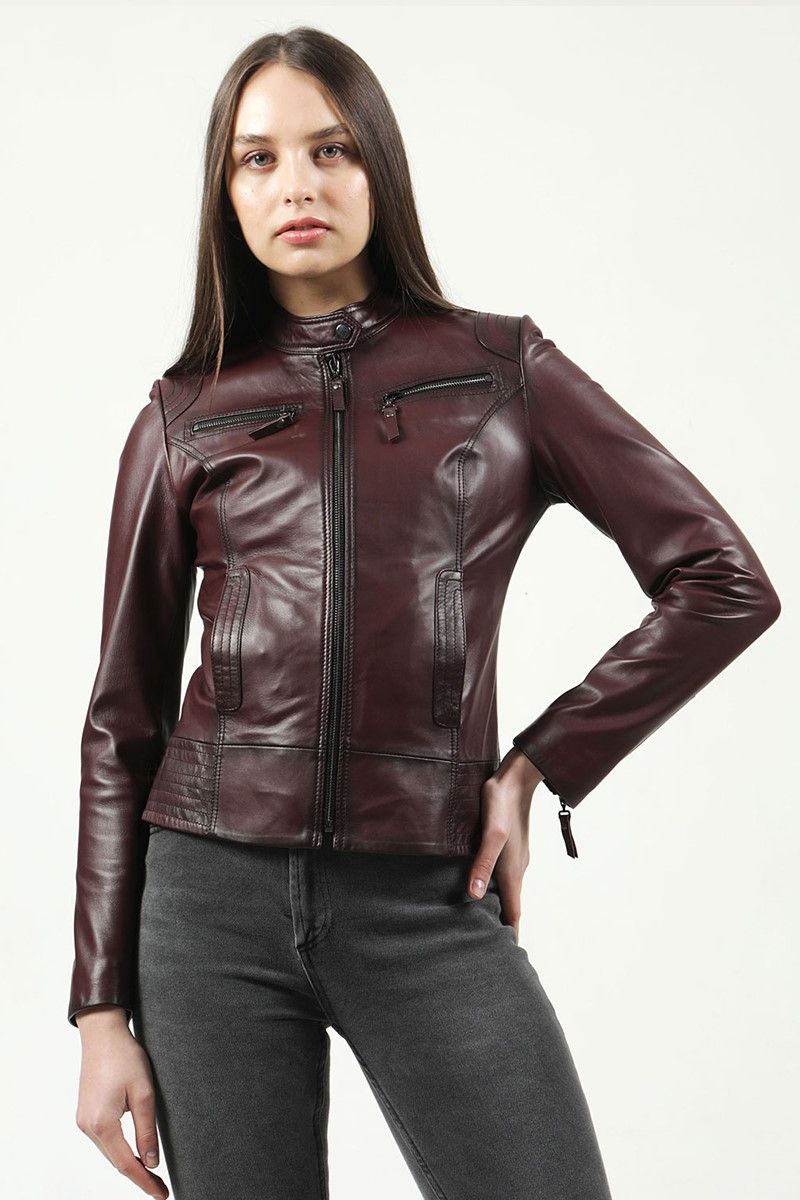 Ženska jakna od prave kože YB-2143 - Bordo #317974