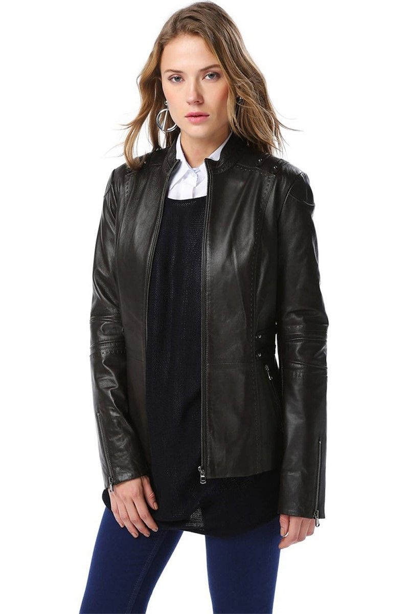 Ženska jakna od prave kože YB-2153 - crna #317988