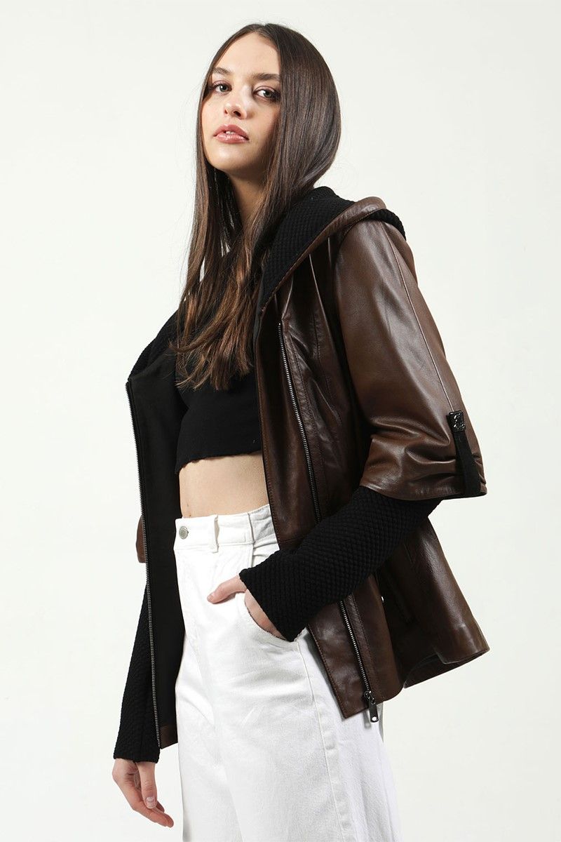 Women's leather coat YB-2162 - Brown #317926