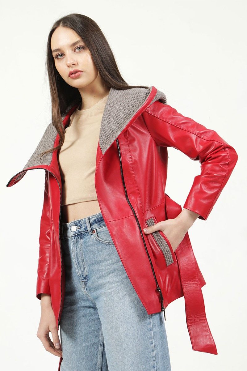 Women's coat made of genuine leather YB-2163/80 - Red #318007