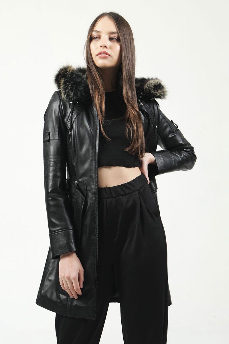 Női valódi bőr kabát YB-2334 - fekete #318011