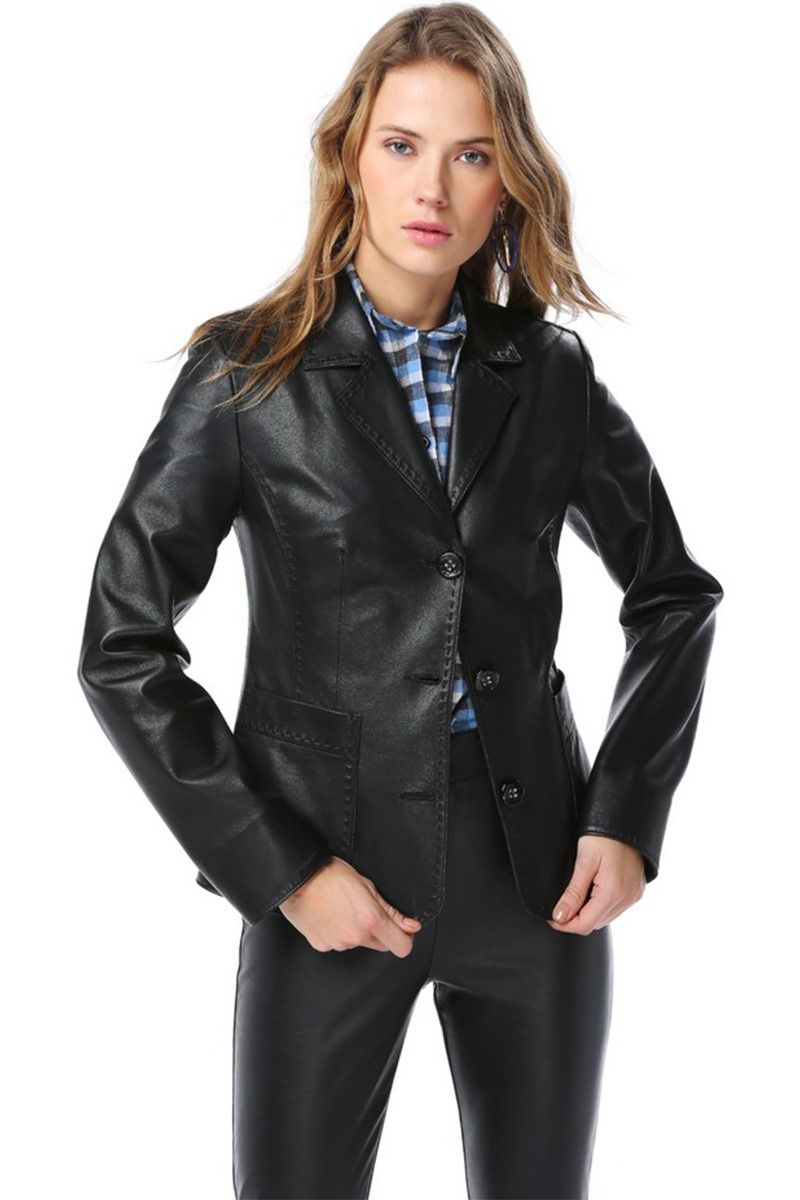 Women's Real Leather Jacket - Black #318026