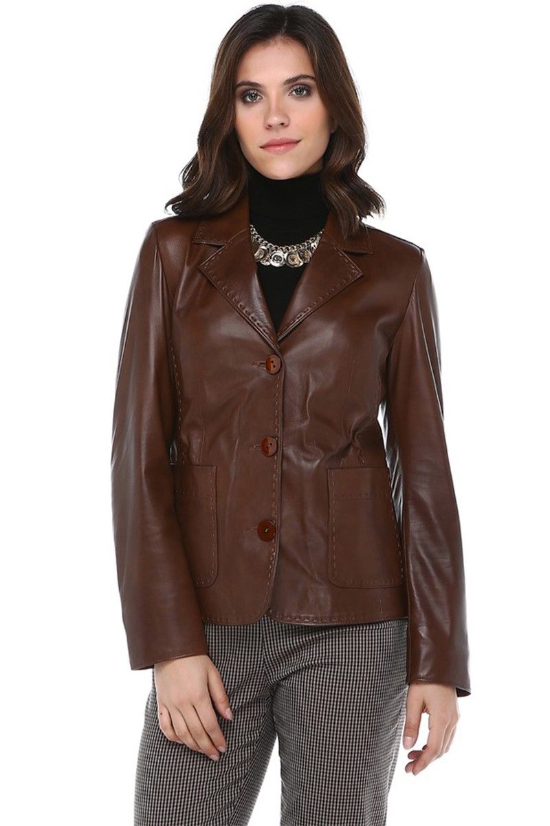 Women's Real Leather Jacket - Brown #318027