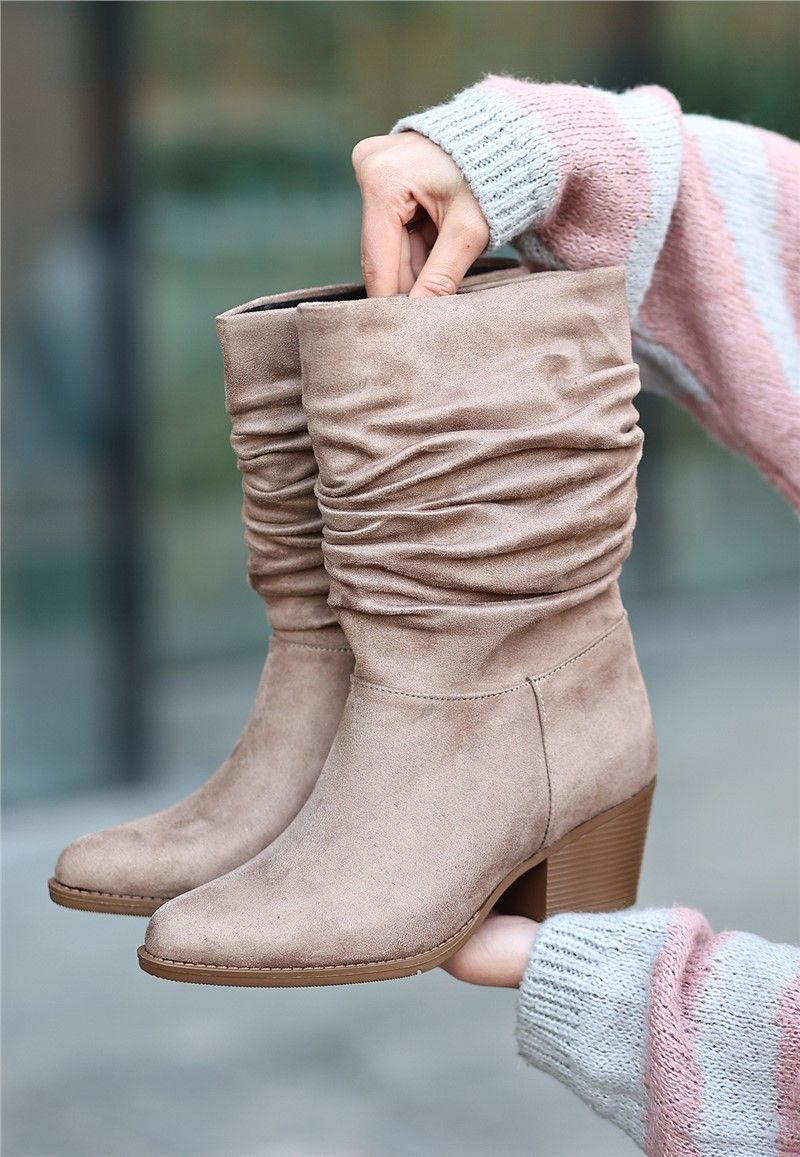 Women's Suede Heeled Boots - Mink #366655