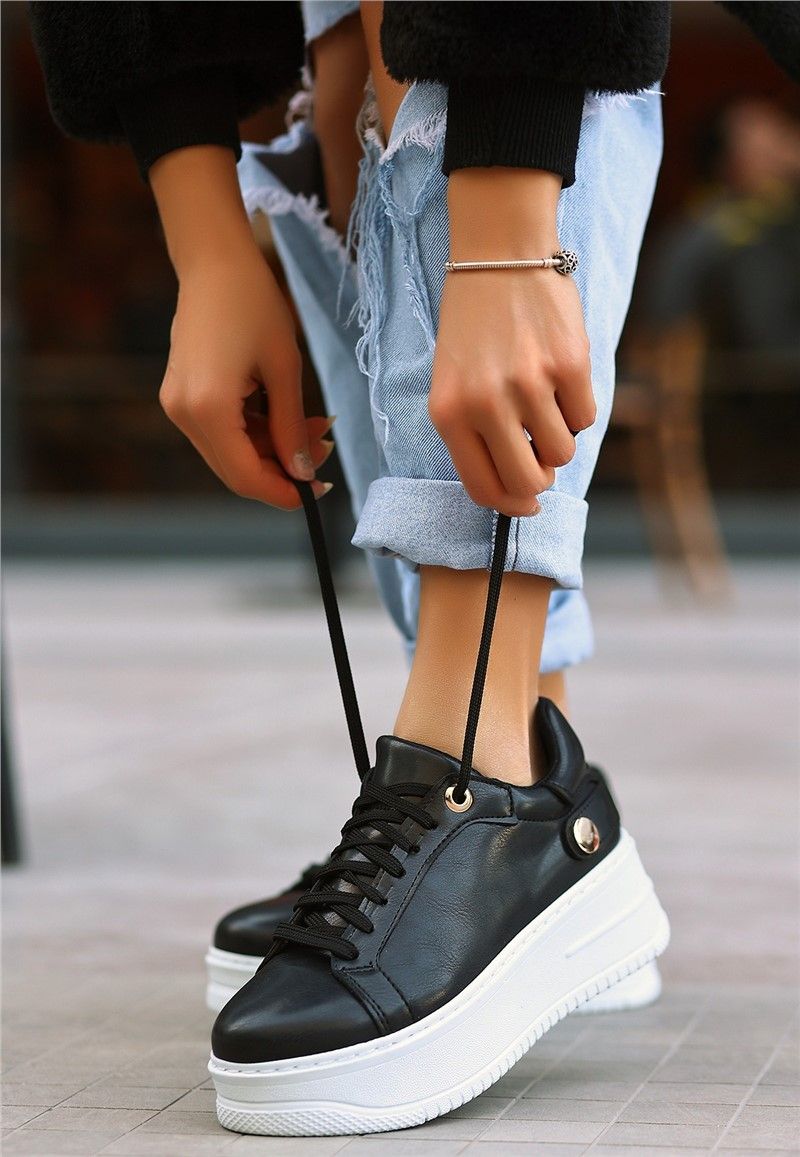 Women's Lace Up Sports Shoes - Black #369759