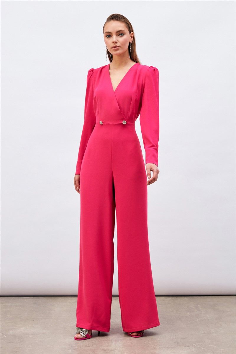 Women's jumpsuit with decorative buttons - Bright Pink #382671