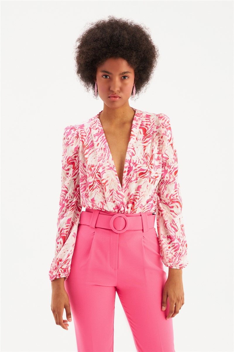 Women's patterned bodysuit - Bright pink #357543