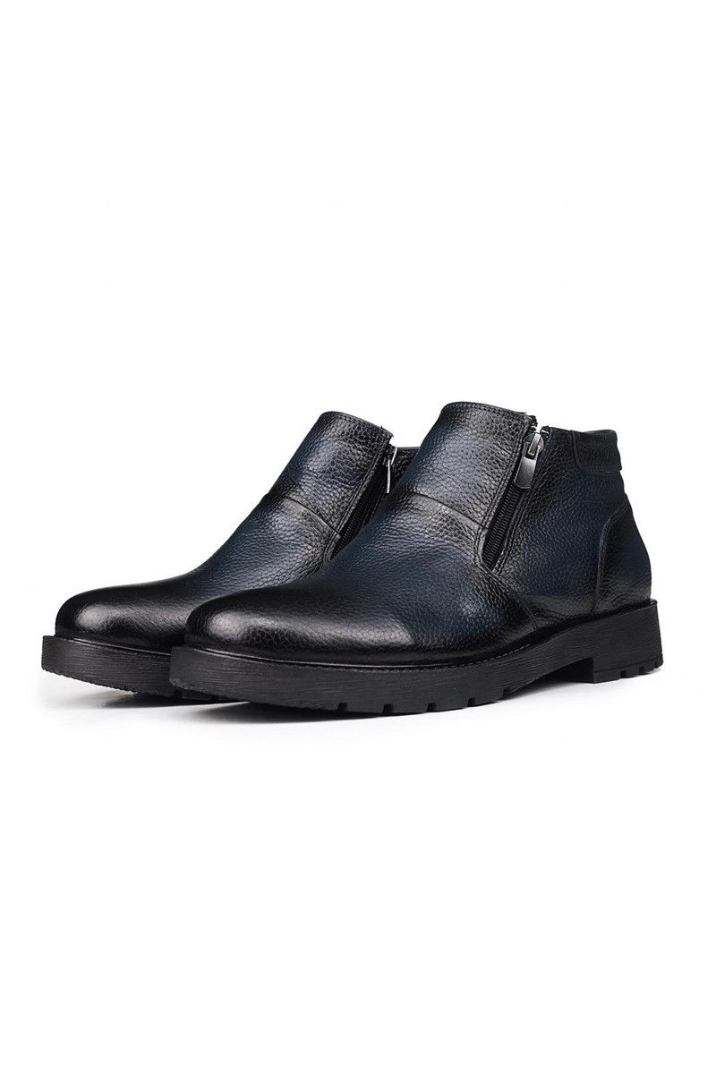 Ducavelli Men's Real Leather Half Zip Boots - Dark Blue #316888