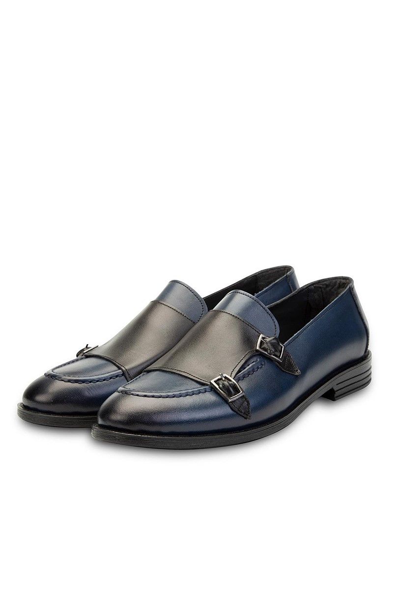 Ducavelli Men's Real Leather Double Monk Shoes - Blue #308275