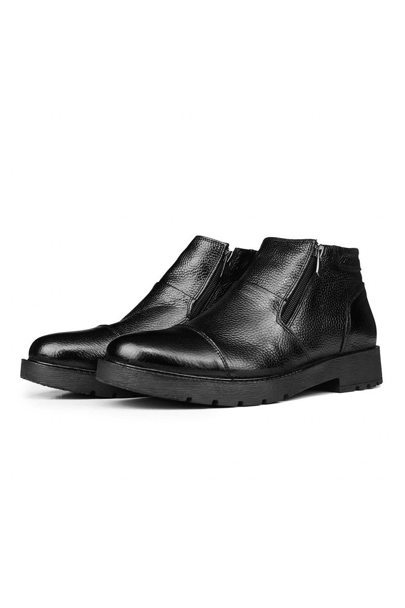 Ducavelli Men's Real Leather Half Zip Boots - Black #316910