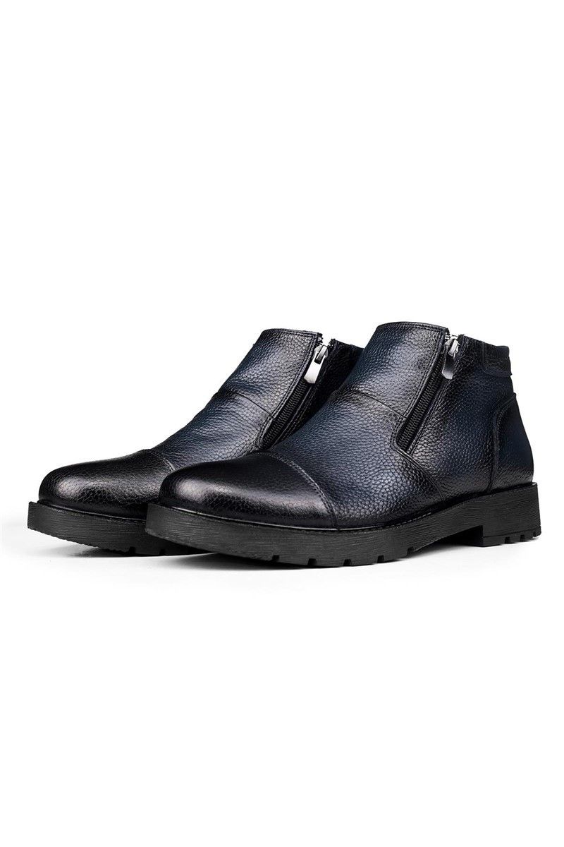 Ducavelli Men's Real Leather Half Zip Boots - Dark Blue #316911