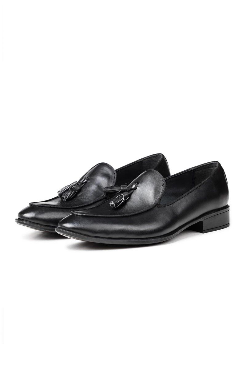Ducavelli Men's Real Leather Tassel Loafers - Black #311482
