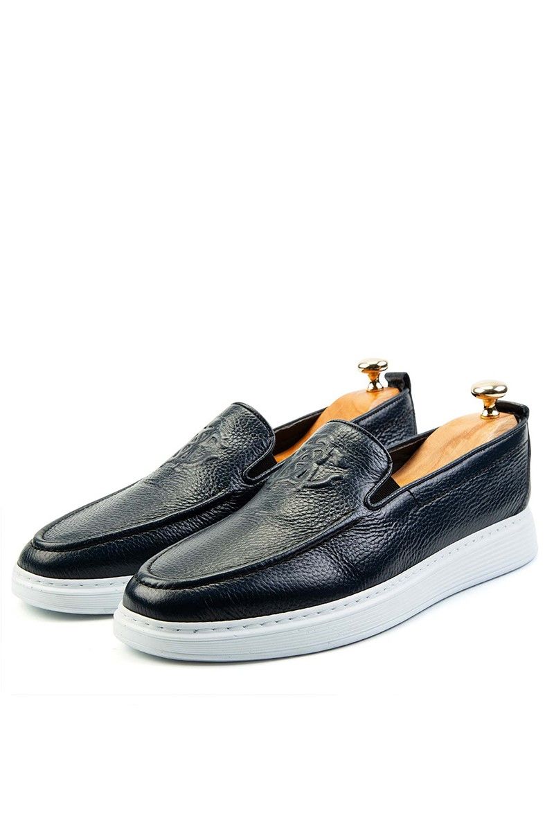 Ducavelli Men's Real Leather Embossed Shoes - Dark Blue #308252