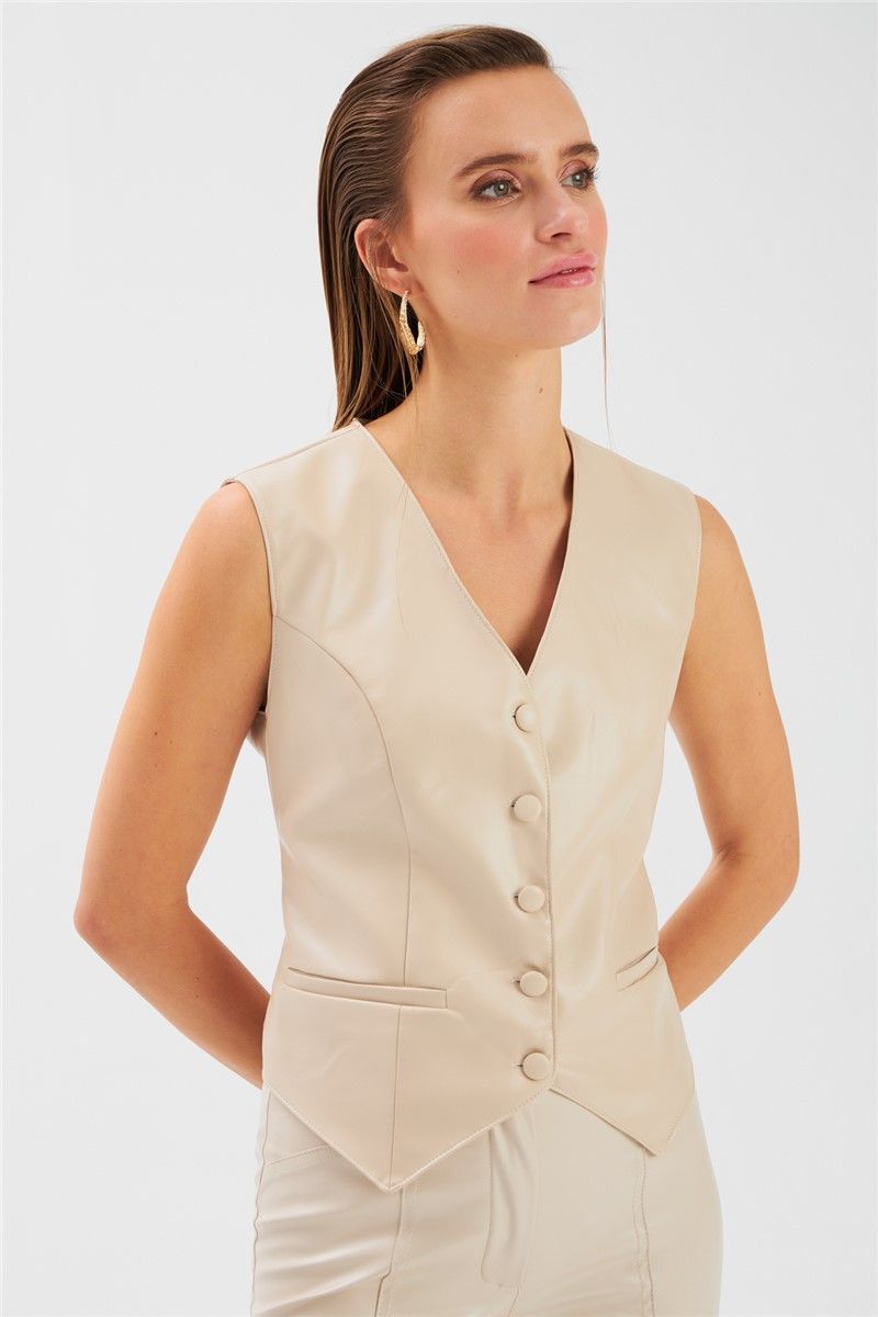 Women's vest with buttons and external pockets - Cream #363506