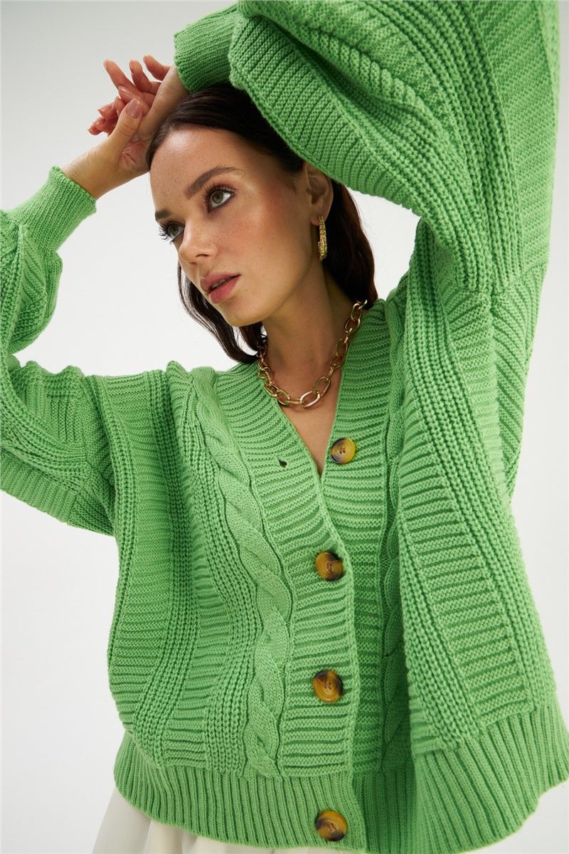 Women's Knitted Oversize Cardigan - Green #361860