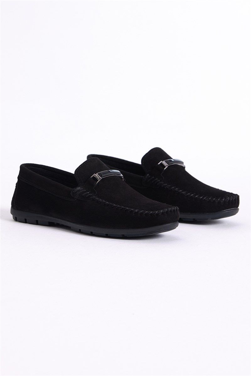 Men's Natural Suede Loafers - Black #401272
