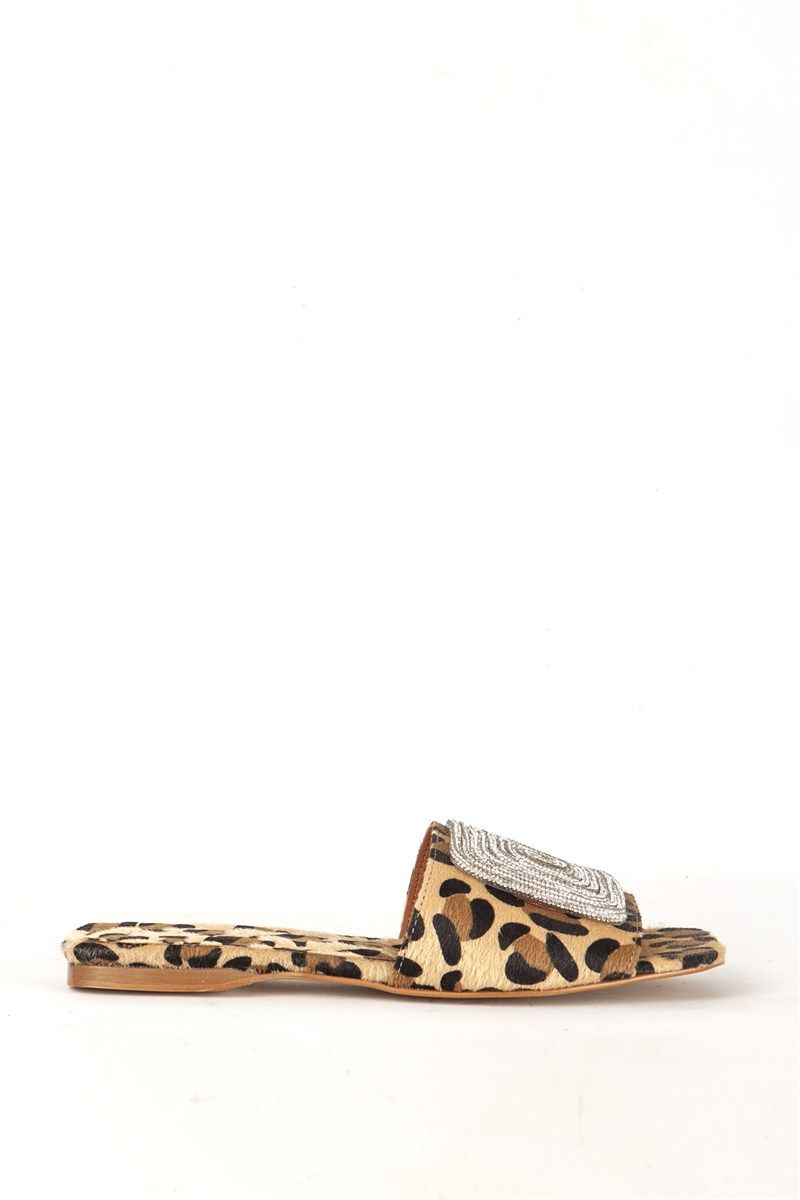 Ženske papuče od prave kože 7667 - leopard uzorak #387437
