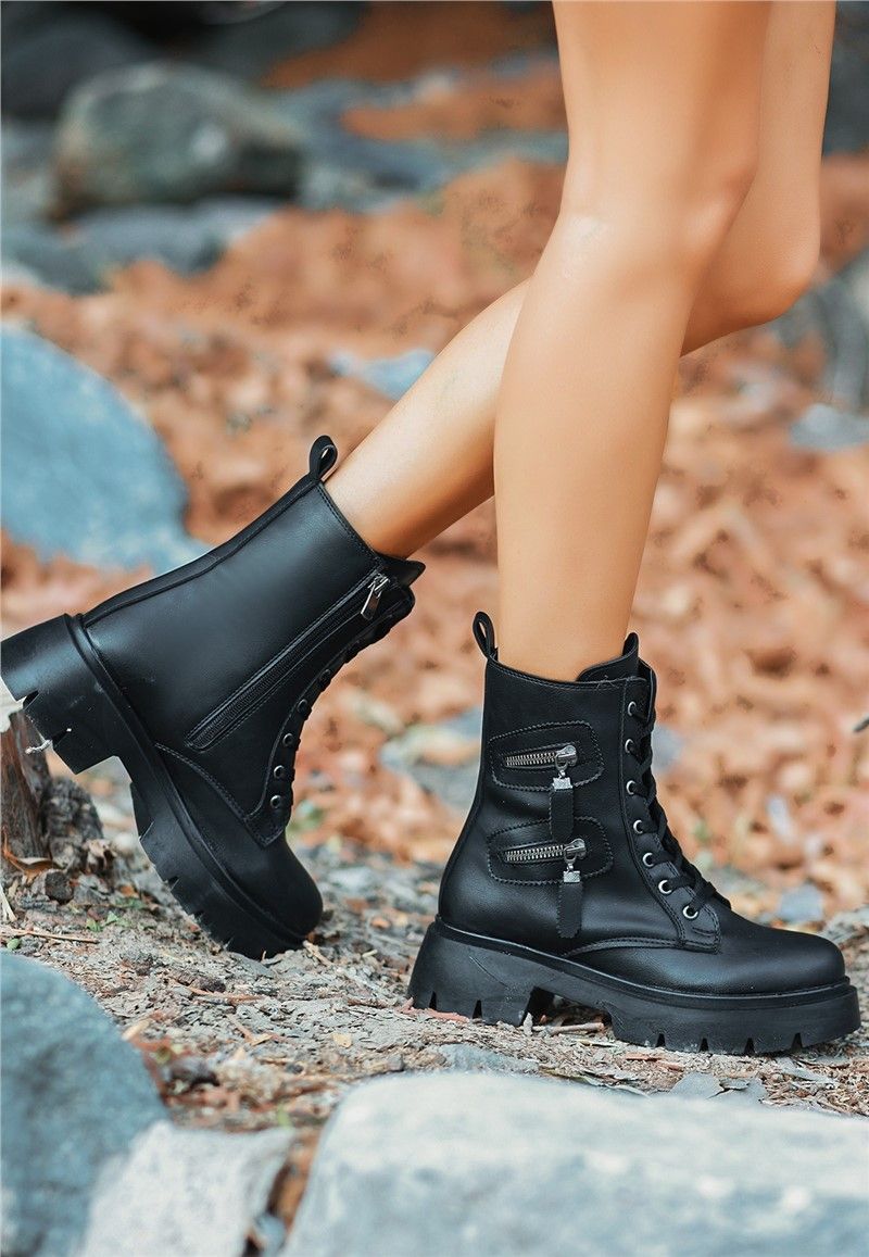 Women's Lace Up Zip Up Boots - Black #366555