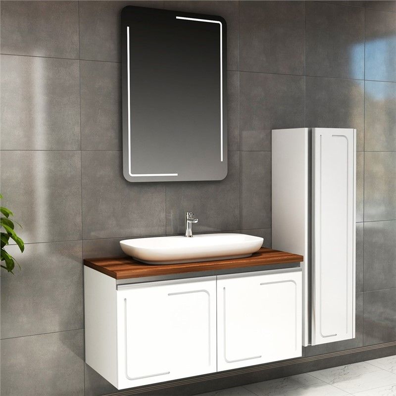 Emart Bona Base cabinet with sink and mirror with LED lighting 100 cm - #356808