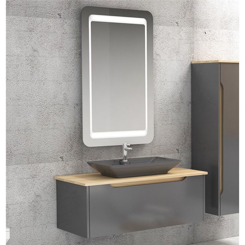 Emart Polo Mirror and cabinet set with sink 100 cm - Anthracite #356738