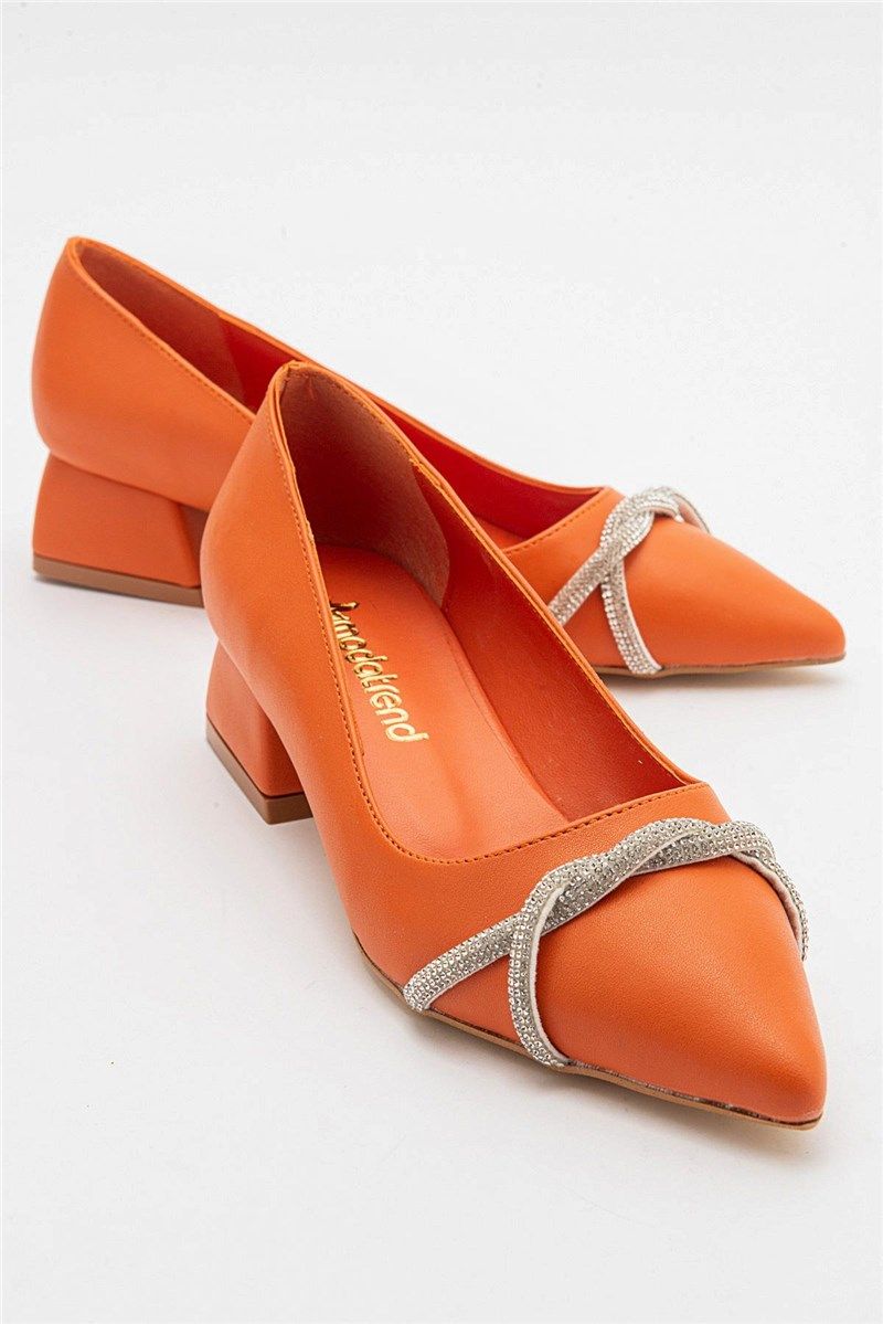 Díszkövekkel díszített női cipők - narancssárga #405866
