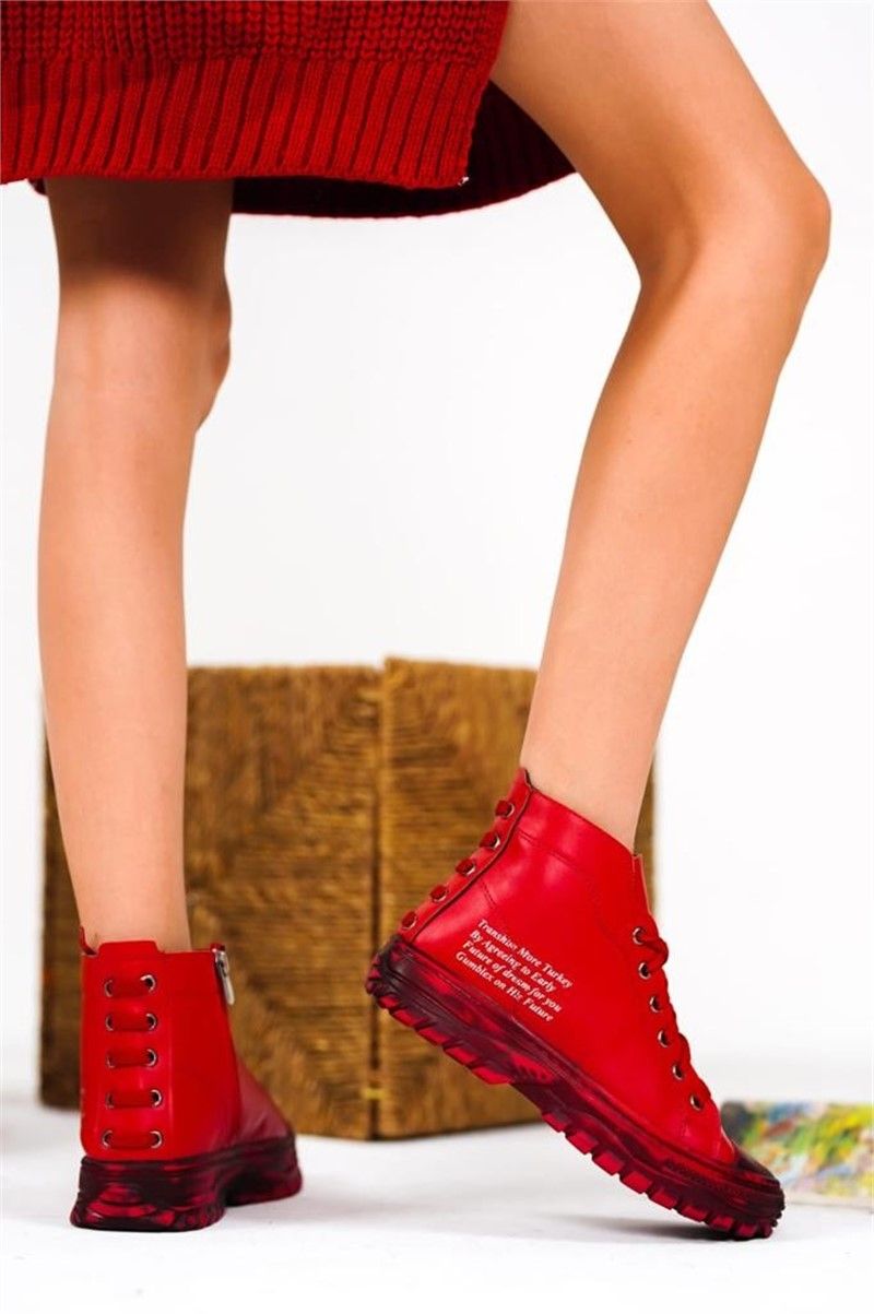 Scarpe sportive stringate da donna - Rosso #366598