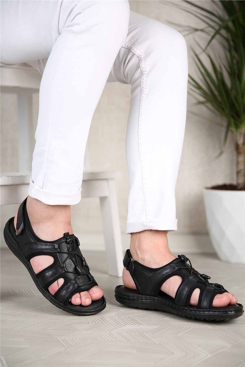 Men's Leather Sandals - Black #301120