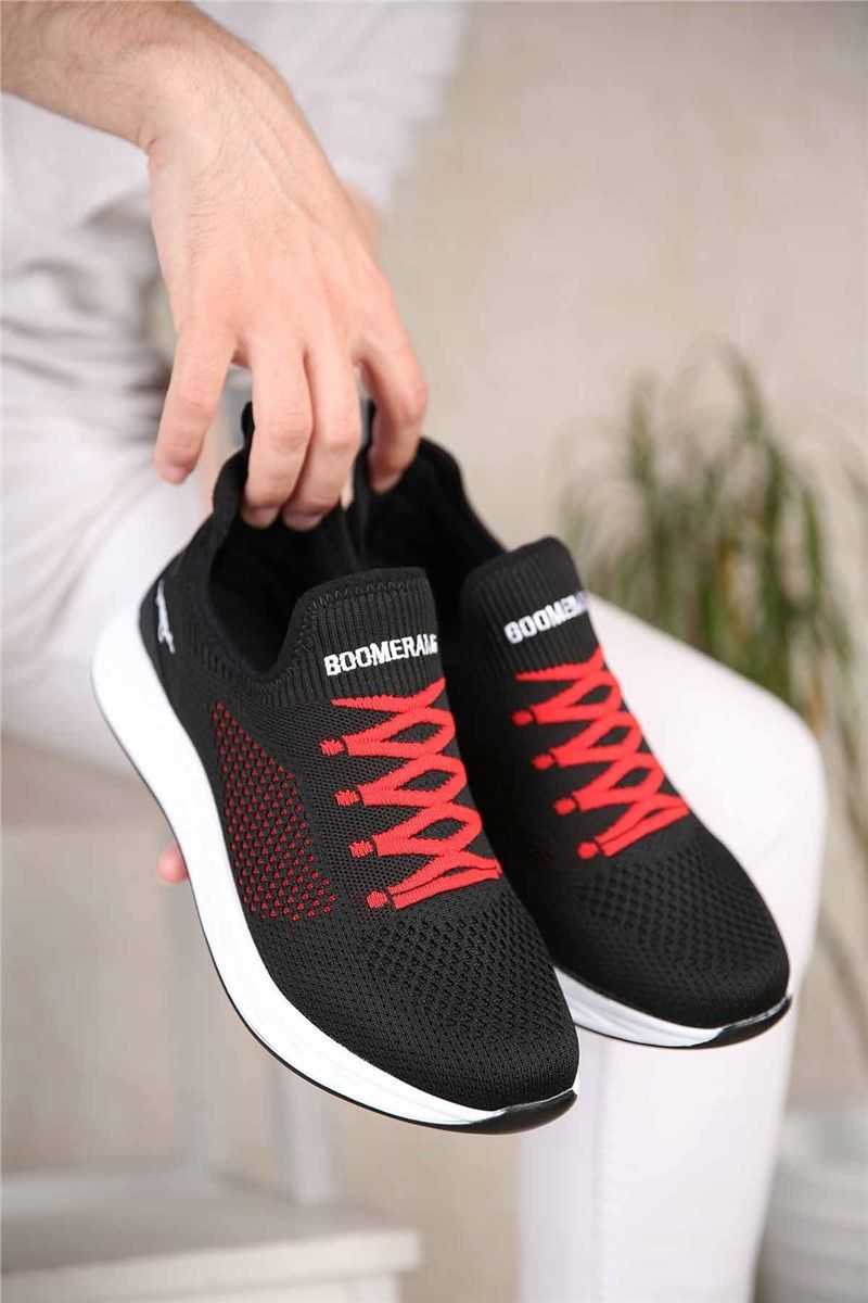 Men's Knitted Trainers - Black, Red #304681