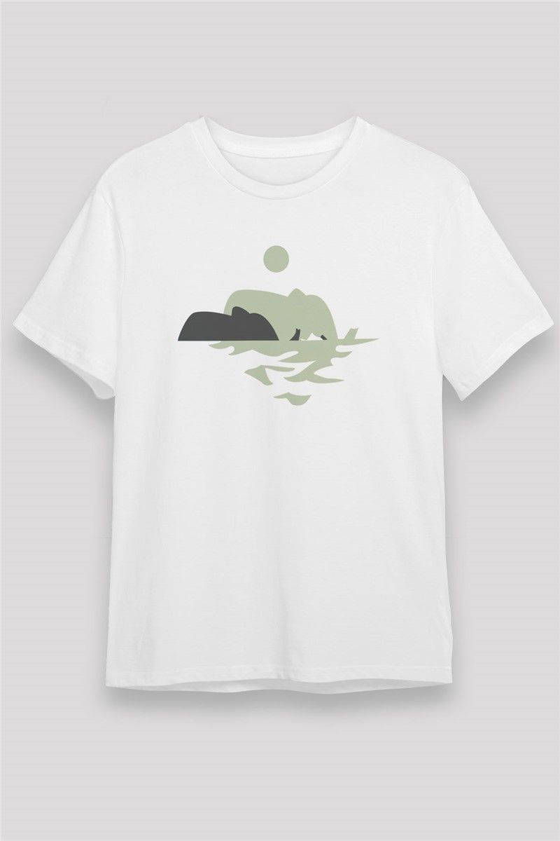 Unisex Print T-Shirt - White #373846
