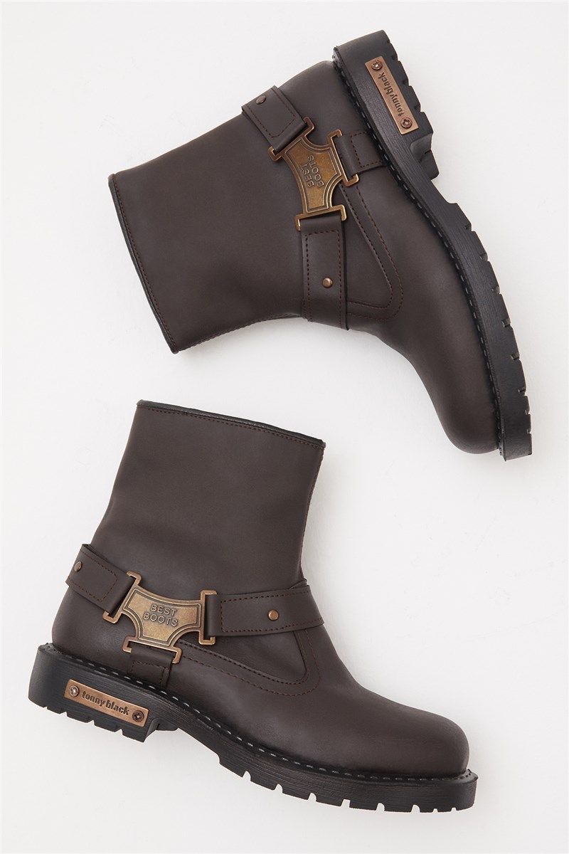 Men's Boots with Decorative Element - Dark Brown #399963