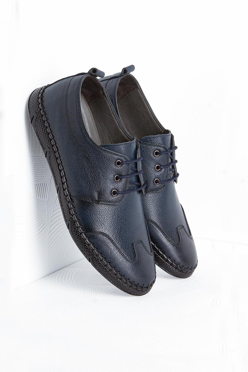 Męskie buty skórzane FRANK PETER - ciemnoniebieskie  649587