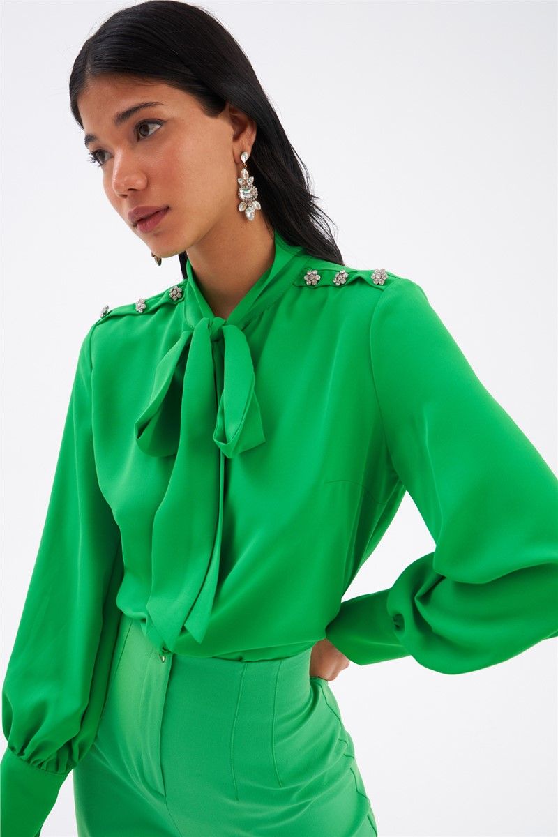 Women's shirt with scarf on the collar - Green #331799