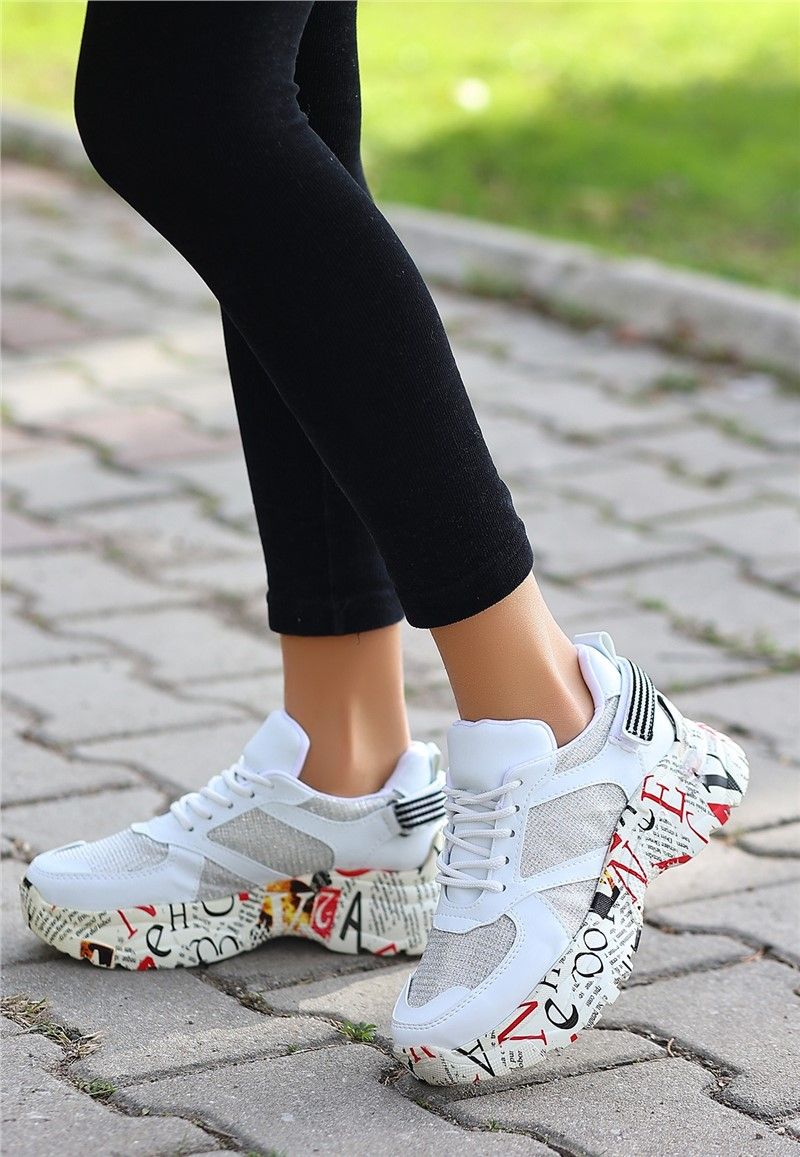 Scarpe sportive stringate da donna - Bianco con grigio chiaro #366624
