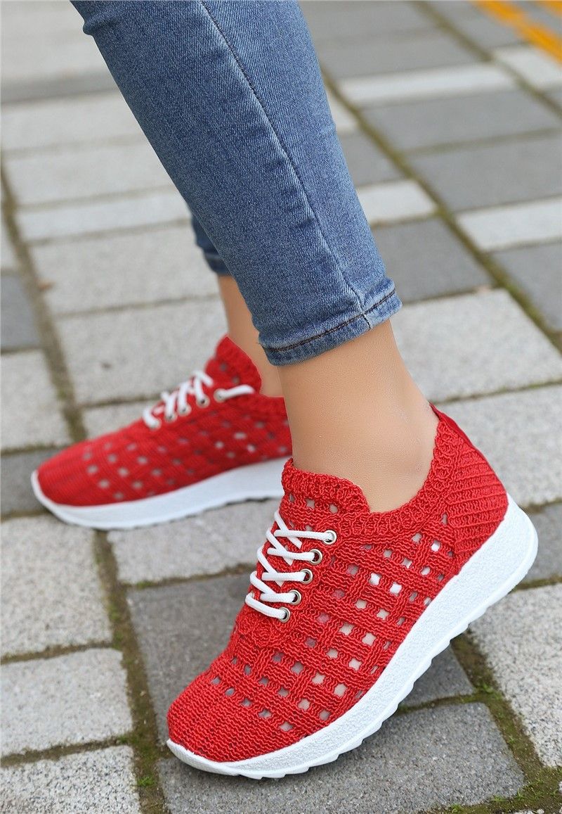 Women's Sports Knit Shoes - Red #366792