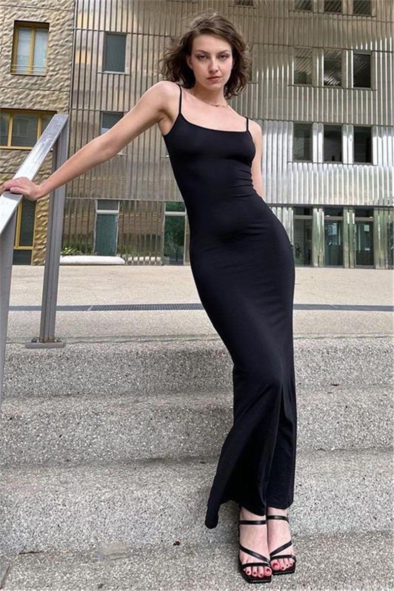 Ženska duga haljina s naramenicama MG1852 - crna #395287