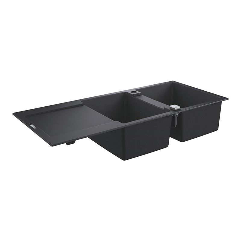 Grohe K500 80-C Double Countertop Kitchen Sink 116cm - Black Granite #339788