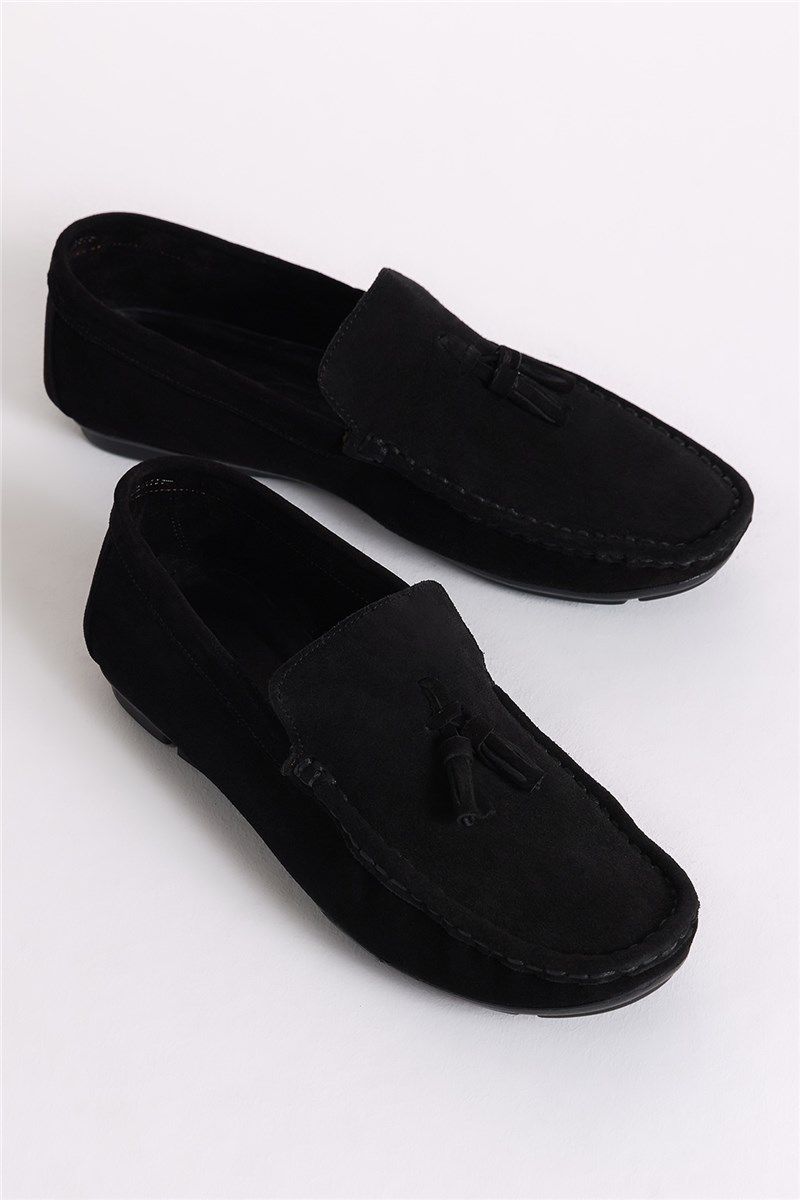Men's Natural Suede Loafers - Black #401241