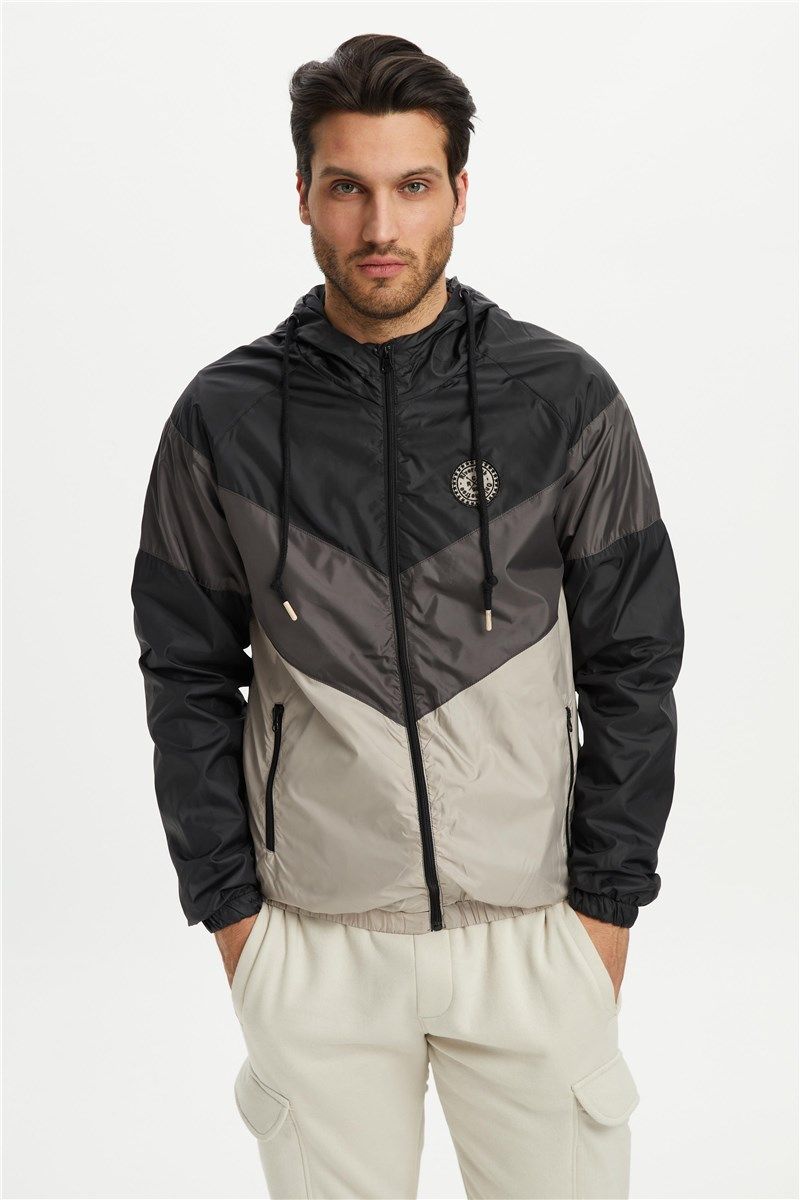 Men's Waterproof Raincoat with Hood and Pockets - Black #408446