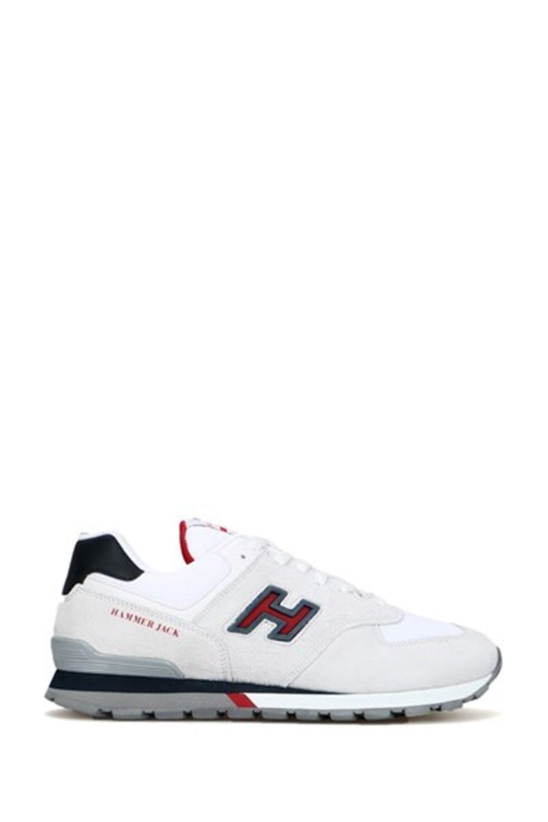 Euromart - Hammer Jack Men's Genuine Leather Sports Shoes - White with Red  #368531