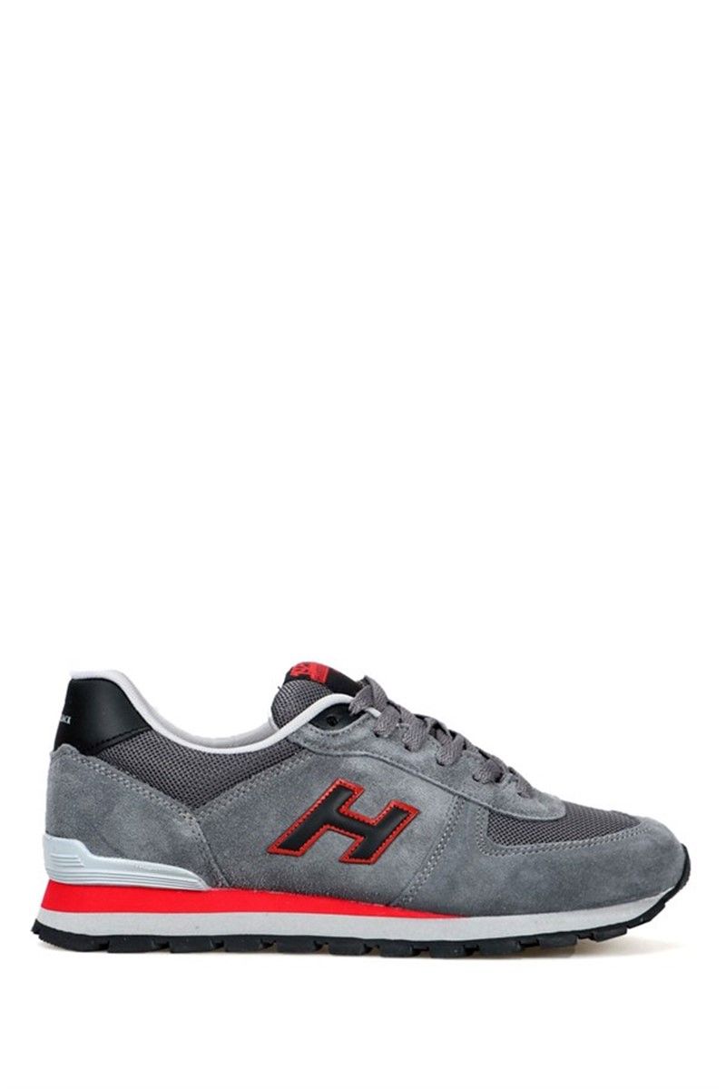 Hammer Jack Men's Genuine Leather Sports Shoes - Gray with Red #368449