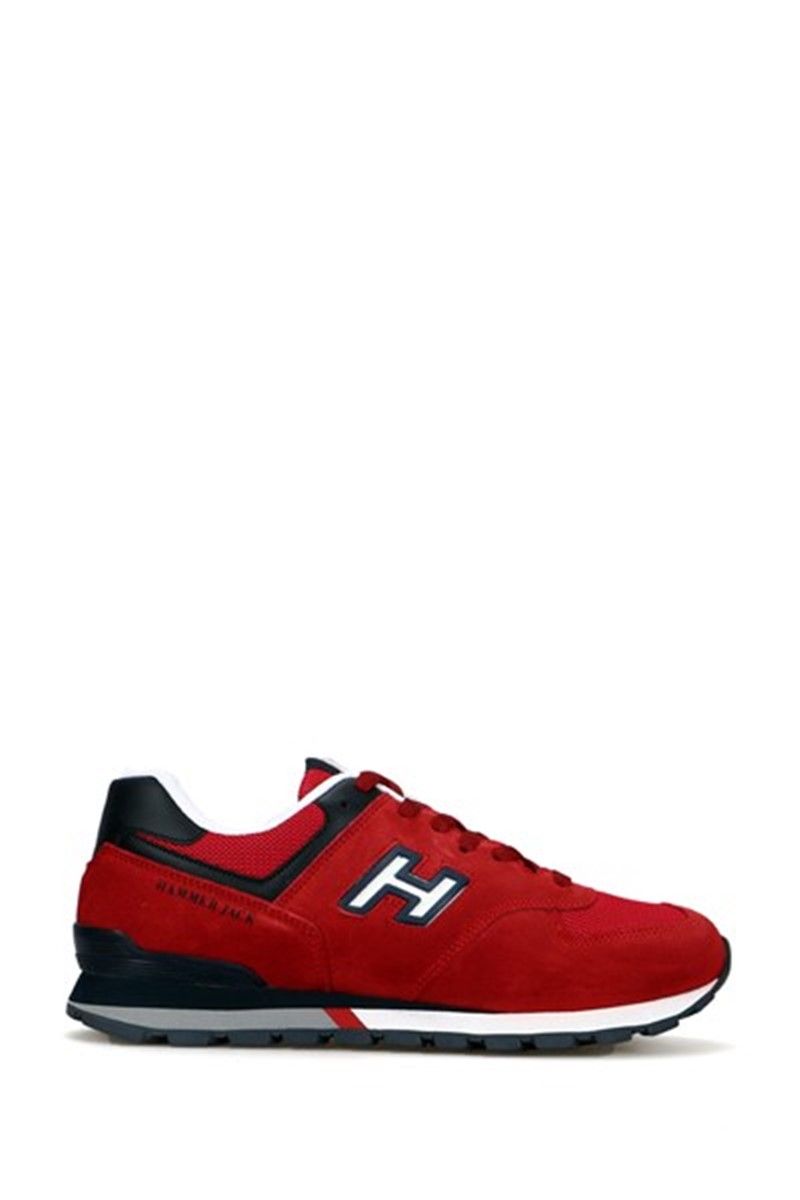 Hammer Jack Men's Genuine Leather Sports Shoes - Red with Navy Blue #368527